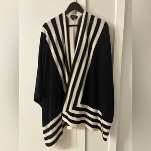 Black & Cream cashmere Striped Open-Front Women's Sweater.